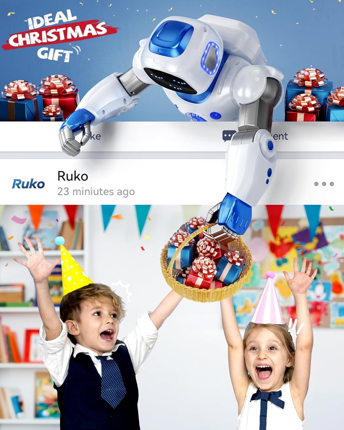 Ruko 1088 Smart Robots for Kids, Large Programmable Interactive RC Robot with Voice Control, APP Control, Present for 4-9 Years Old Kids Boys and Girls, Blue