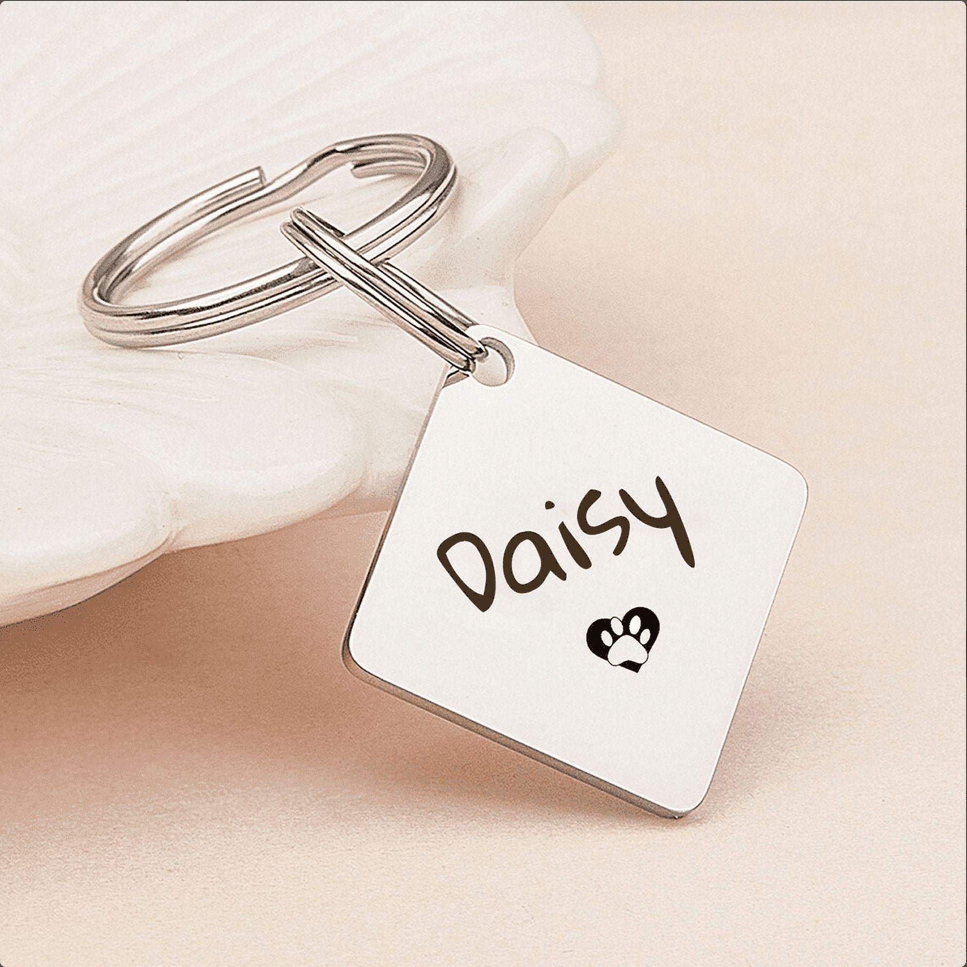 Anavia Stainless Steel Double Sided Diamond Name & Icon Engraved Dog & Cat ID Tag, Rose Gold, L