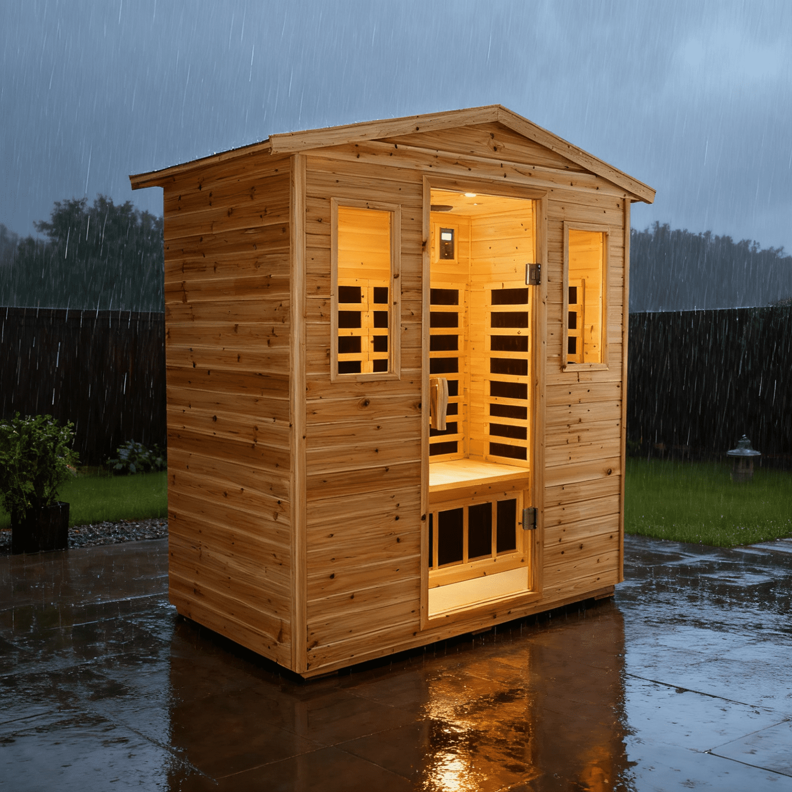 KUNSANA Outdoor Far Infrared Sauna  For 3 Person Old Fir Wood Low EMF Full Spectrum 1950W