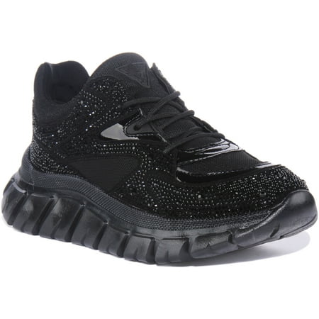 

Guess Rhinestone Clarisse Men s Lace Up Synthetic Running Inspired Trainers In Black Size 7.5