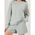 thumbnail image 4 of Womenacute;s 2 Piece Fall Outfits Fashion Long Sleeve Crew Neck Sweatshirt + Shorts Set Loungewear Sweatsuit, 4 of 7