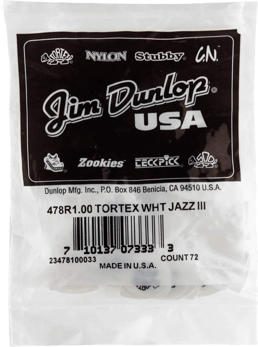 Jim Dunlop 478R1.0 Tortex White Jazz III, 1.0mm, 72/Bag