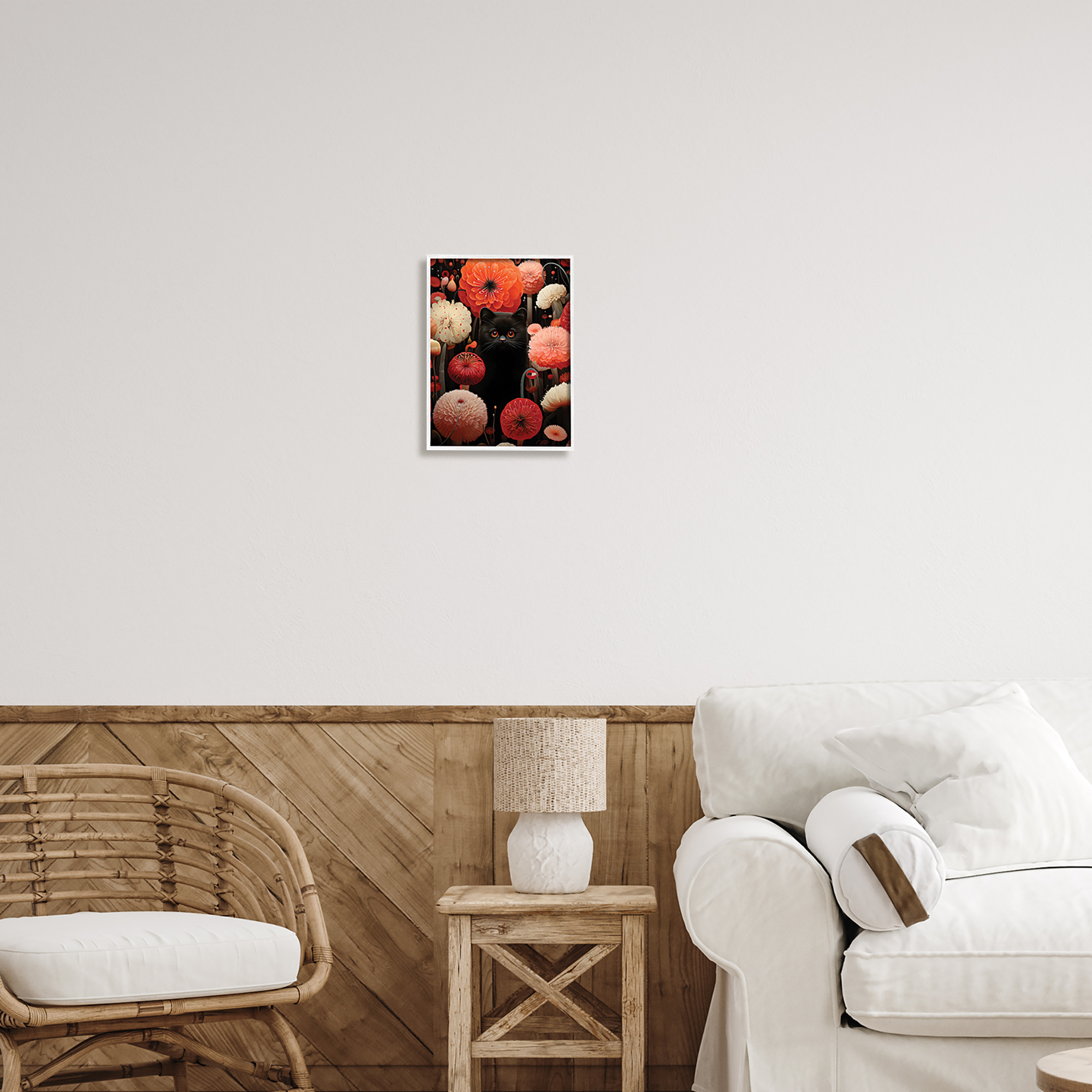Stupell Industries Black Cat Among Dahlias Animals & Insects Painting White Framed Art Print Wall Art, 11 x 14