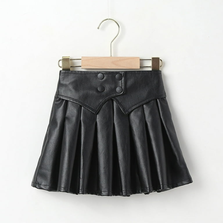 Girls Faux Leather Pleated Skirt Classic high Waisted Mini Skirt Pleated Skirt PU Leather Skirt for Toddler 2 7Y Black Walmart