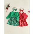 thumbnail image 3 of RUINIXCW Toddler Baby Girl Christmas Dress and Cardigan Set Xmas Outfit Infant Baby Girls Fall Winter Sleeveless Tank Dress Long Sleeve Cardigan Headband, 3 of 9