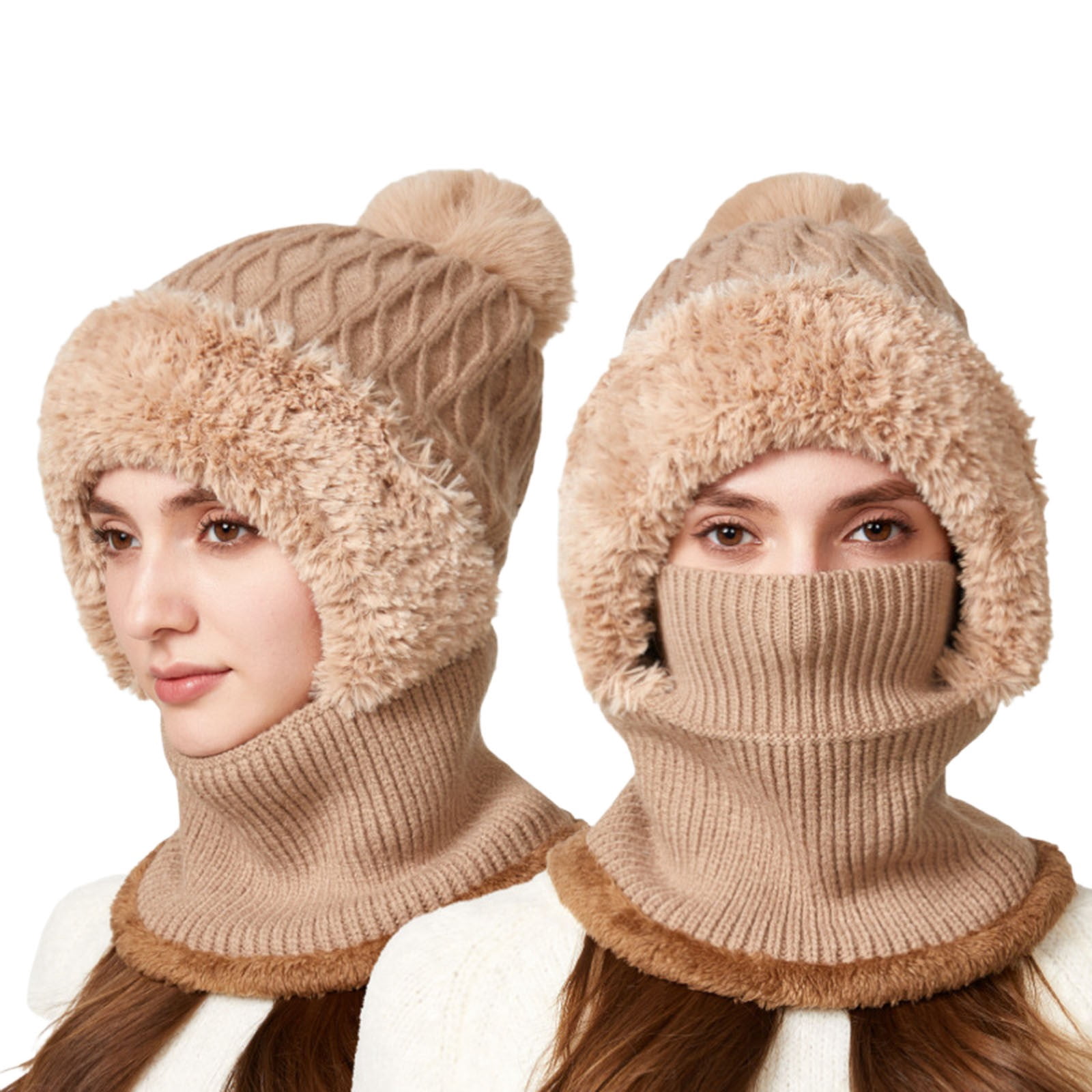 3 in 1 Beanie Hat for Women, Upgrade 3 in 1 Beanie Hat with Scarf and Mask, Fall Winter Warm Knitted Ski Scarf and Mask Set