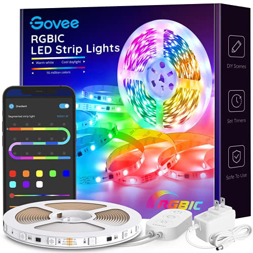 Govee RGBIC LED Strip Lights 2×16.4FT Living Room Timer App and Remote Control for Bedroom Party 32.8FT Bluetooth Segmented DIY Control Color Changing LED Lights with Music Mode Kitchen