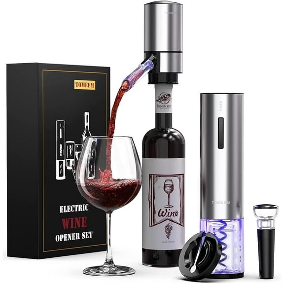 TOMEEM 4-Piece Stainless Steel Wine Opener Set with Rechargeable Electric Wine Bottle Opener