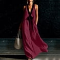 thumbnail image 2 of Yangnuo Women's Sleeveless V-Neck Maxi Dress with Black Contrast Bow Ladies Fashion Casual Linen Blend Loose Fit Flowy Long Dress, 2 of 5