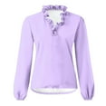 thumbnail image 4 of WREESH Womens Fashion Blouses Business Casual Tops Ruffle V Neck Solid Color Pullover Regular Fit Long Sleeve Tops Casual Full Tops Loose Plus Size Clothing Purple, 4 of 5