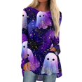 thumbnail image 3 of Halloween Tops for Women Long Sleeve Funny Cartoon Ghost Crew Neck Holiday Loose Fall Women's Tunics Trendy Vintage Blouses Tops Purple M, 3 of 6
