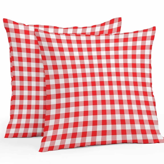 Throw Pillow Covers 24x24 Inch Set of 2, Red White Plaid Waterproof Outdoor Pillow Covers, Modern Farmhouse Buffalo Check Gingham Decorative Cushion Pillowcases for Couch, Sofa, Bed, Garden, Patio