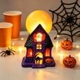 thumbnail image 4 of Halloween Lighted Haunted House Tabletop Figurine LED Spooky House Statue with Flying Witch, Ghost, Black Cat & Jack-O-Lantern Indoor Mantel Shelf Ornament for Halloween Home Party Decoration, 4 of 6