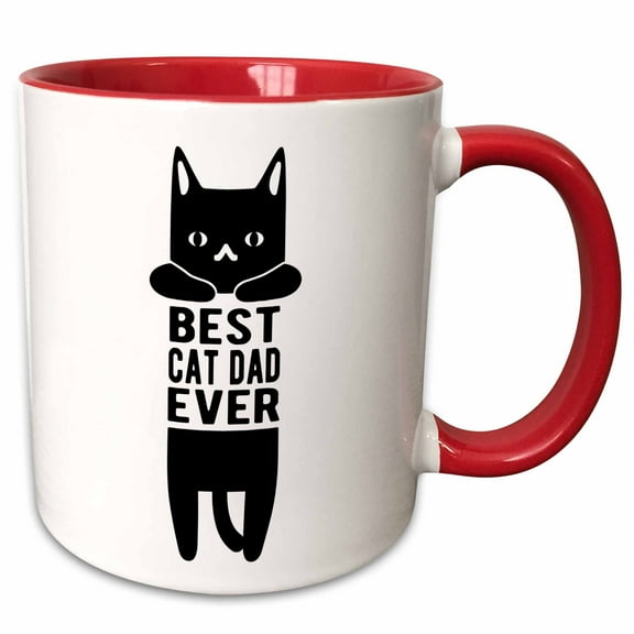 3drose, Best Cat Dad Ever Written in the Middle of a Hanging Black Cat., 11oz Two-tone Red Mug