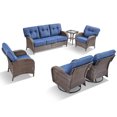 thumbnail image 3 of OPOHORO Outdoor 6 Pieces Conversation Set, Brown Wicker Sofa, with Swivel Chairs, Lounge Chairs and Side Table, Patio Furniture Set with 5" Thick Cushion Ideal for Porch and Deck, Blue, 3 of 13