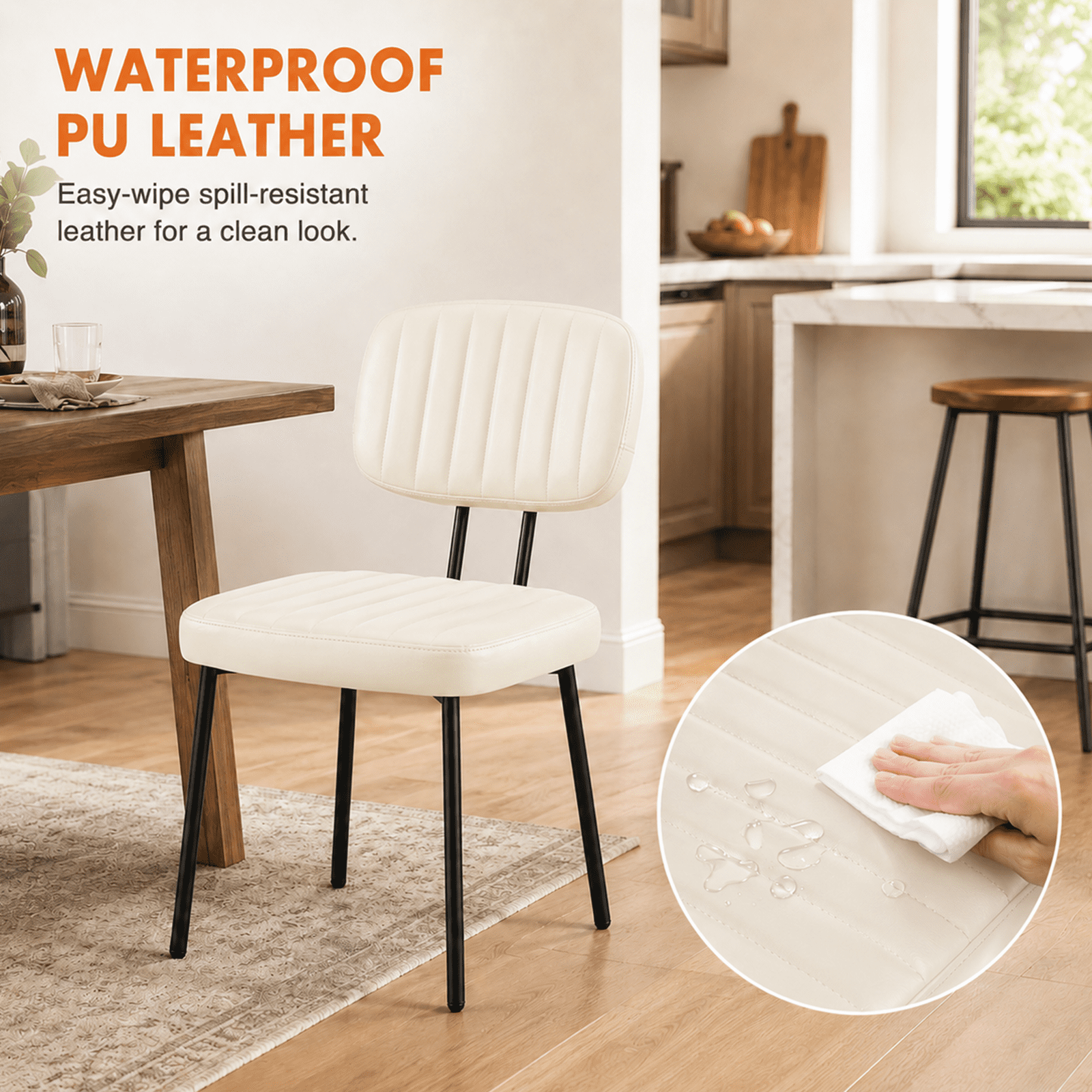 Alvantor Dining Chairs Set of 2, Mid-Century Modern Upholstered Kitchen Dining Room Accent Chairs with Faux Leather Cushion Seat for Kitchen Dining Room, Vertical Stripes