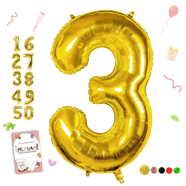 Number Balloon Sympuame, globo número 3 de lámina dorada de 40 pulgadas