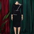 thumbnail image 3 of AURA Plus Size Belted Pencil Midi Dress High Waist Crewneck Long Sleeve Elegant Office Work Dress with Zipper, 3 of 10