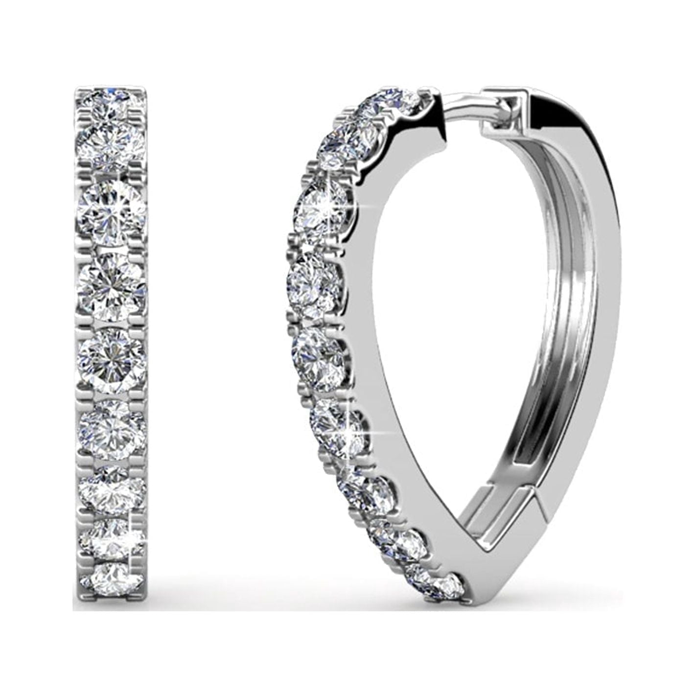 Cate & Chloe Waverly 18k White Gold Plated Heart 16mm Hoop Earrings with Swarovski Crystals for Women