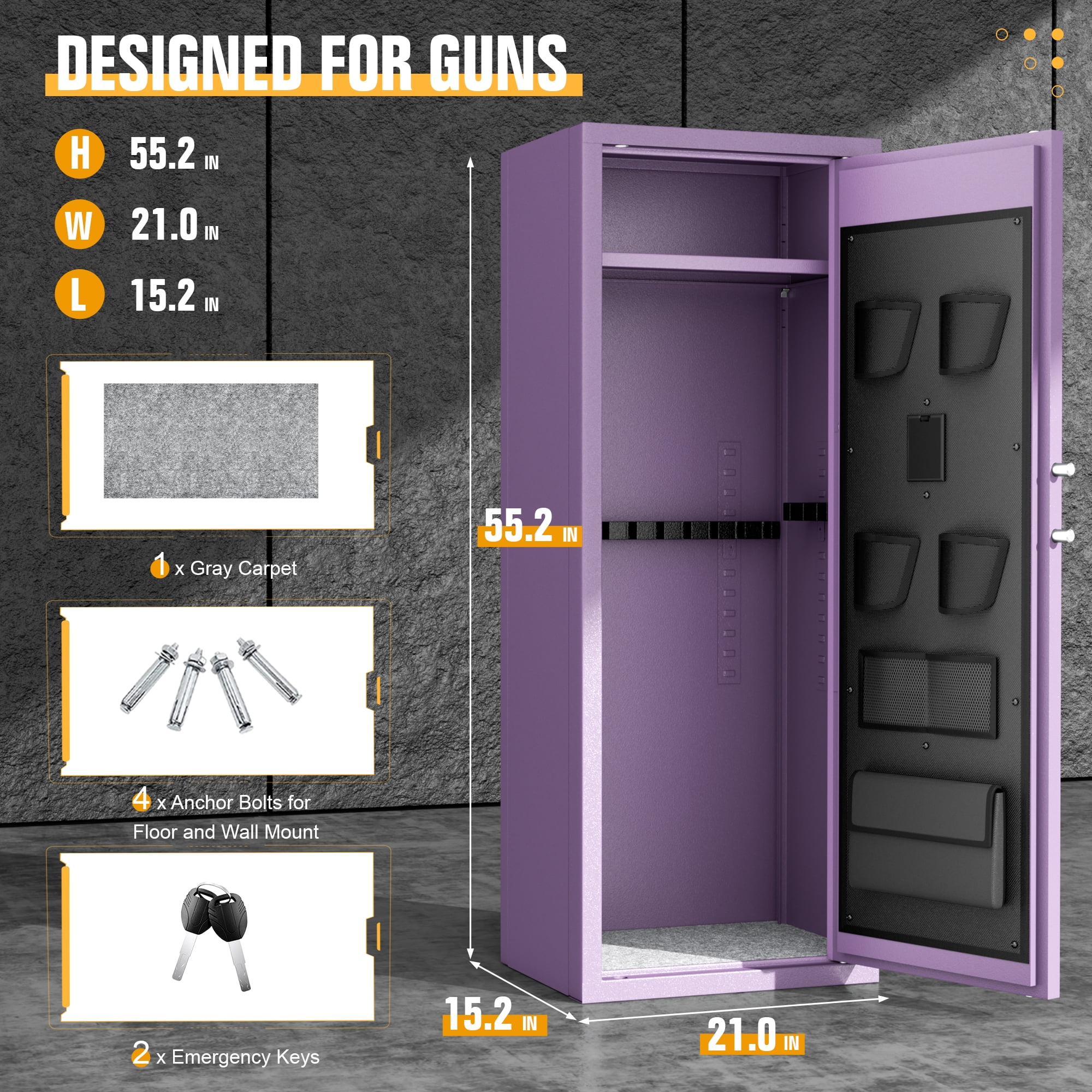 SUNCROWN 12-15 Gun Safe for Rifles and Pistols,Quick Access Rifle Gun Safe with Keyboard Lock, Gun Cabinets for Rifles and Shotguns with Pocket and Rifle Rack for Home（Purple）