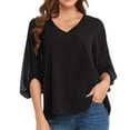 thumbnail image 2 of ketyyh-chn99 Black Black V Neck T Shirts For Women Women's Casual Slim Fitted Basic Long Sleeve Solid Crop Tee Top, 2 of 4