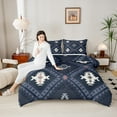 thumbnail image 4 of jejeloiu Rustic Western Aztec Queen Comforter Set,Retro Bohemian Geometric Bedding Sets,Blue Vintage Rhombus Bedding Comforter Set For Men Women,Home Decor Reversible,3pcs, 4 of 8