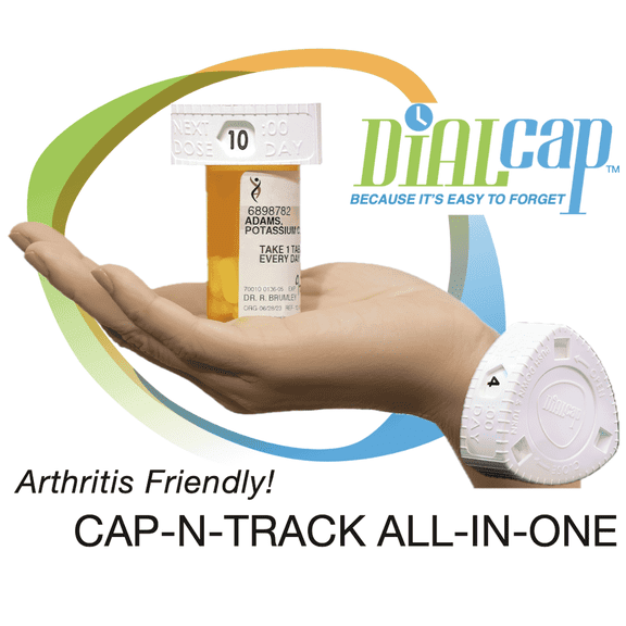 DIALCAP Hourly-Dose 3 Pack, Reusable Pill Reminder & Medication Tracker Caps with Bottles, Ergonomic