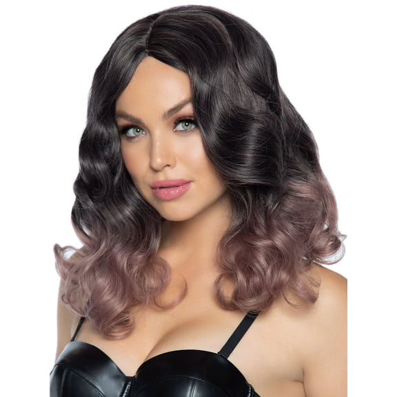 Leg Avenue 18" Curly ombre long bob wig. Mauve Color