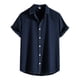 thumbnail image 2 of Camisa de manga corta con cuello vuelto y color liso para hombre, primavera/verano - Prenda informal de poliéster para el trabajo/el día a día, 2 of 7