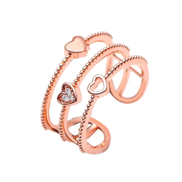 Anillo De Compromiso Hueco De 3 Capas Anillo Abierto Para Niña Anillos De Boda De Corazón Anillo De Mujer Cristales Anillos De Pareja Anillo De Diamante De Amor seitruly AP006750-01