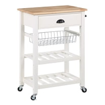 Hampton Engineered Wood Kitchen Cart With Wood Top and White Base