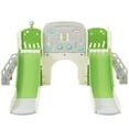 thumbnail image 4 of Kids Slide Structure 8 In 1,Freestanding Ocean Themed Indoor Slide Set with Arch Tunnel,Basketball Hoop and Telescope,Double Slides for Toddlers,Kids Climbers Playground,Green, 4 of 7