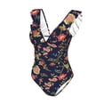 thumbnail image 4 of Yiaed Flower Print Women's Ruffled One Piece Swimsuit V Neck Swimwear Slimming Monokini for Woman-Medium, 4 of 8