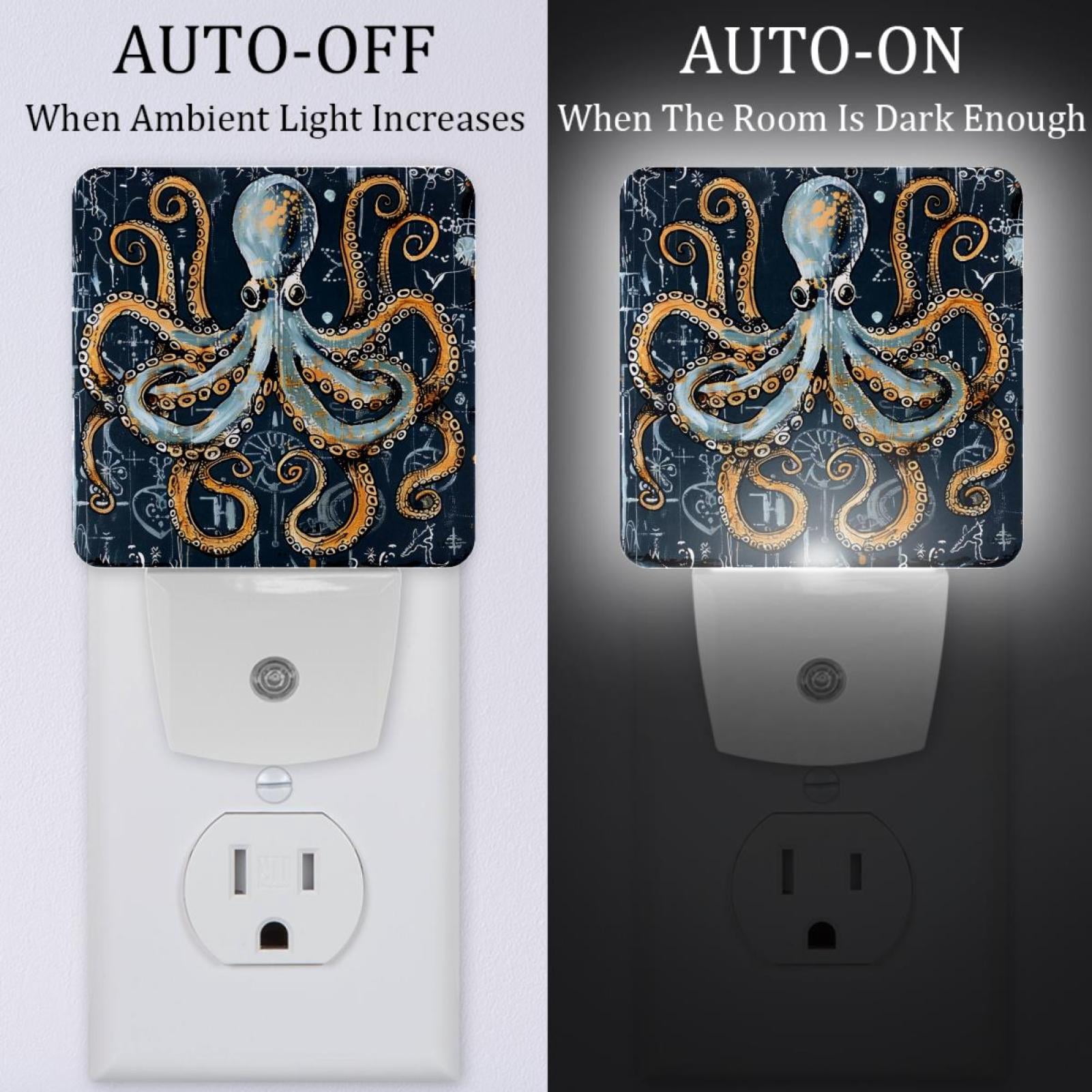 PhooArto Sea Octopus Painting Plug in LED Night Light Auto Sensor Dusk to Dawn Decorative Night for Bedroom, Bathroom, Kitchen, Hallway, Stairs, Baby's Room, Energy Saving