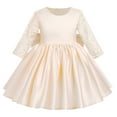 thumbnail image 2 of OBEEII Flower Girls Dresses Bow Knot Satin Dress Lace Sleeve Pageant Party Dress for Wedding Ball Gown Communion, Champagne Size 6M-6T, 2 of 8