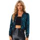 thumbnail image 1 of Chaqueta Bomber Allegra K con lentejuelas de Manga Larga y Brillo Azul S, 1 of 6