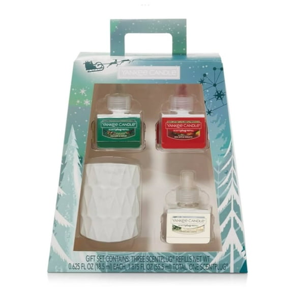 Yankee Candle Holiday Scentplug Gift Set with an Organic Diffuser and a Balsam & Cedar, a Red Apple Wreath, and a Twinkling Lights Refill