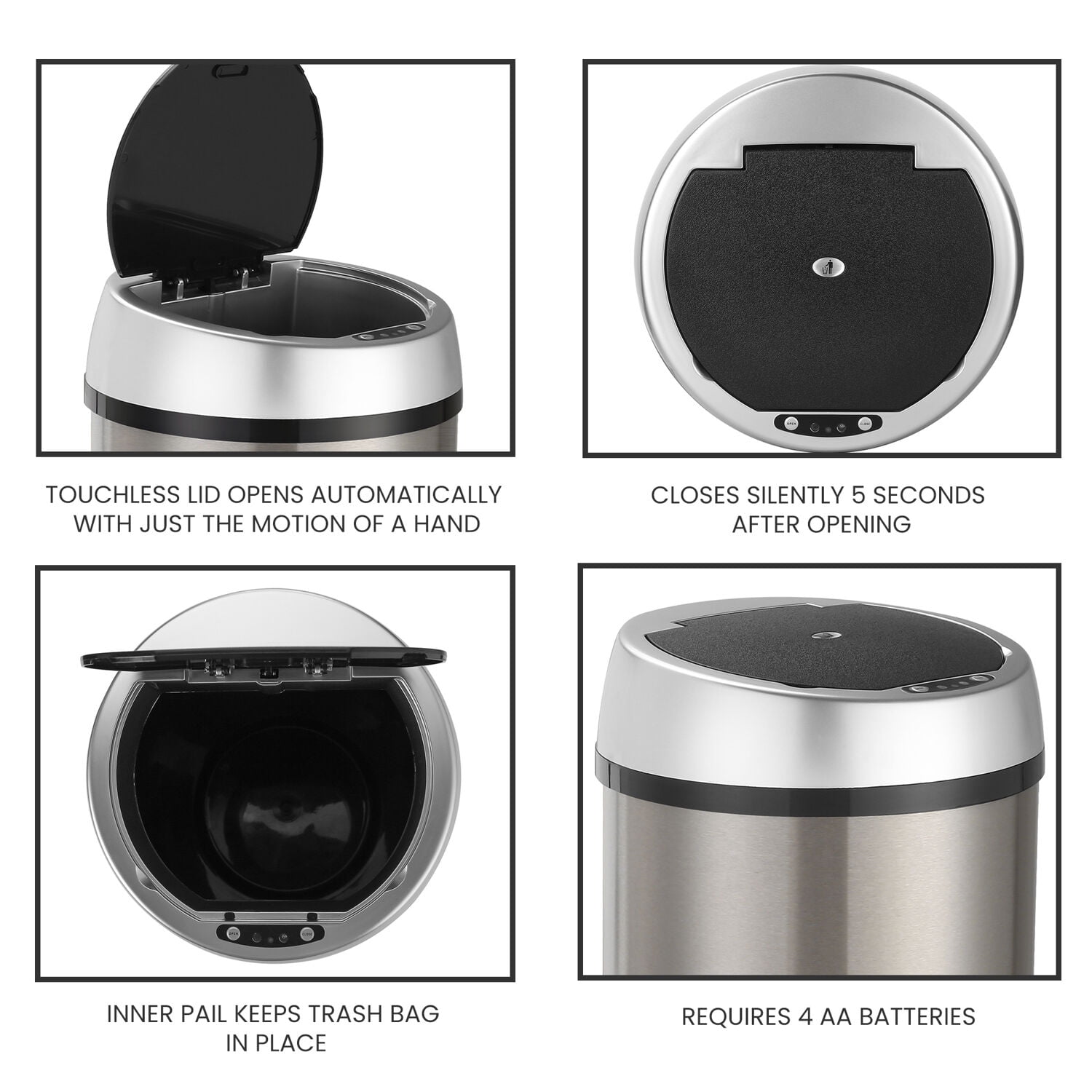 Hanover 12 Liter - 3.1 Gallon Trash Can for Home and Kitchen | Fingerprint Smudge Resistant | Soft Close | Sensor Lid | Stainless Steel