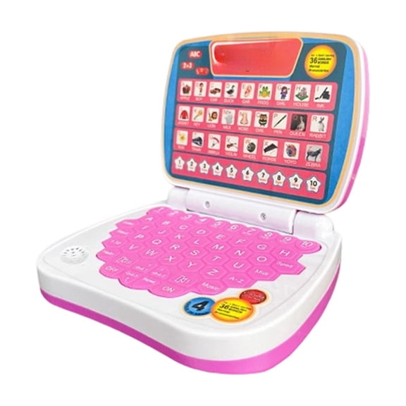 Learning Laptop Toy, Interactive Educational Computer for English Alphabet Numbers Music, Pink Educational Toy with Voice and Games, Portable Learning Device