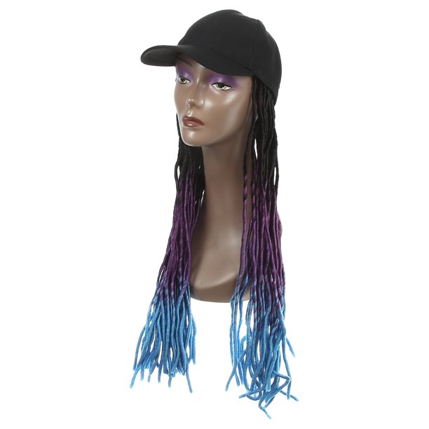 Unique Bargains Gorra de béisbol con extensiones de cabello Peluca trenzada Peinado Sombrero de peluca ajustable para mujer Negro Púrpura Azul Unique Bargains pelucas de reemplazo de cabello
