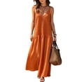 thumbnail image 2 of Sundresses for Women Summer Smocked Cami Maxi Dresses Spaghetti Strap V Neck Flowy Long Beach Vacation Dress, S, 2 of 6