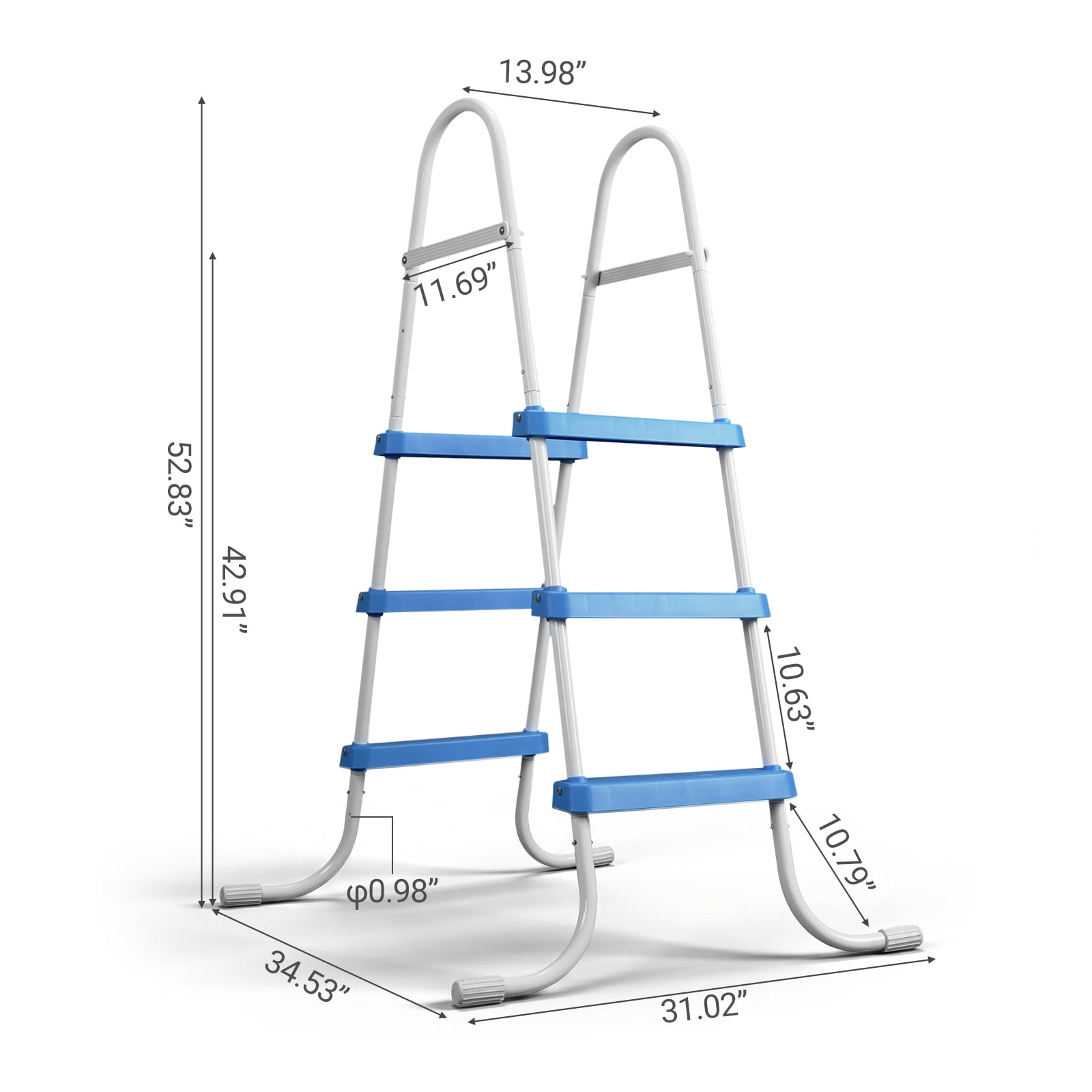 42 Inch 3-Step Two-Tone White & Blue Iron Pool Ladder, Textured Non-Slip Steps Heavy Duty Entry Ladder for Medium Above Ground & Shallow In-Ground Pools