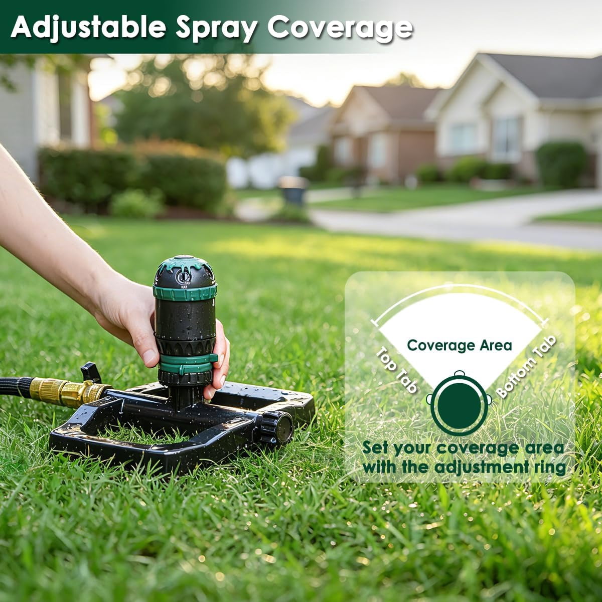 FANHAO Heavy Duty Gear Drive Lawn Sprinkler, Metal Base, 5 Patterns & 360° Rotation, for Large Yard, Flower Beds, Garden