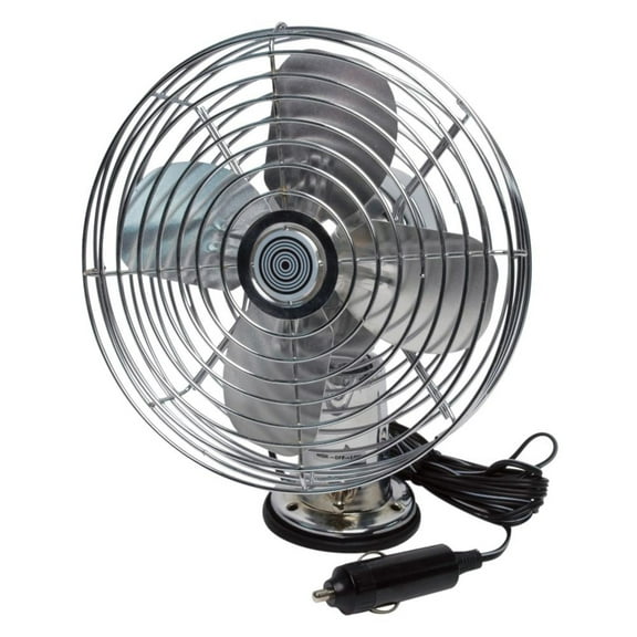 12V Metal Truck or Bus Fan w Dash Mount Vintage Chrome Look 2-Speed Electric Cooling Fan for Vehicles RP-1179