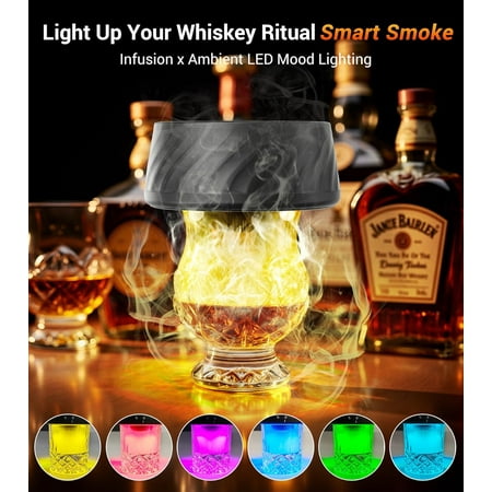 Whiskey Smoker Kit with Built-in Lighter, Electric Cocktail Smoker Kits with 6 Wood Chips Old Fashioned Bourbon Drinking Smoking Kit Gifts for Dad Husband Men Father, No Butane Needed, Black