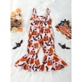 thumbnail image 3 of Wassery Kid Girls Jumpsuit Spaghetti Straps Flower/Witch Hat/Pumpkin Print Romper Toddler Bodysuits Little Girls Halloween Costume 12M-6T, 3 of 7