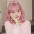 thumbnail image 4 of Pelucas de cabello sintético para mujer, pelo corto ondulado rosa con flequillo, colorido, Natural, fiesta de Cosplay, Afro, diario, resistente al calor, 4 of 4