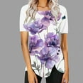 thumbnail image 2 of Raeneomay Summer Tops Curved Hem Flowy Shirts Women's Casual Round Neck Casual Button Printed Short Sleeve Blouse Short Sleeve Round Neck Blouse/Shirt, 2 of 5