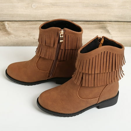 

YOUSNH Stylish Fringe Style Suede Leather Sandal for Girl Stylish Sandal Women s Boots Brown 1.5