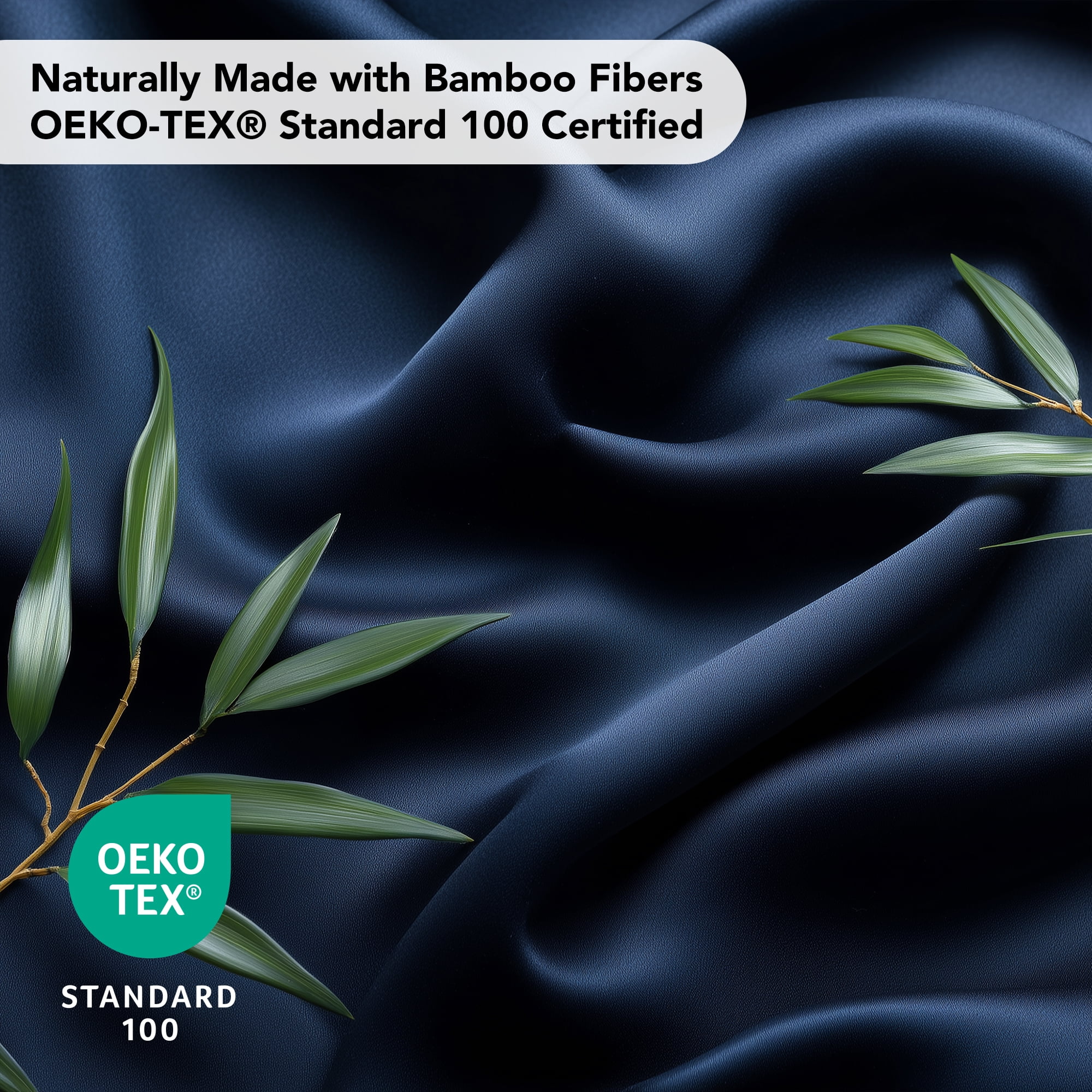 Deconovo Bed Sheets Set - Soft Breathable Bamboo Satin 4 Piece Eco-Friendly Moisture-Wicking Bedding, Navy Blue, Queen Size